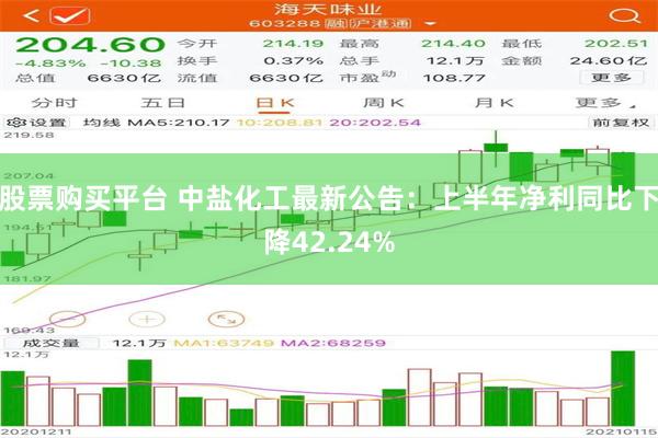 股票购买平台 中盐化工最新公告：上半年净利同比下降42.24%