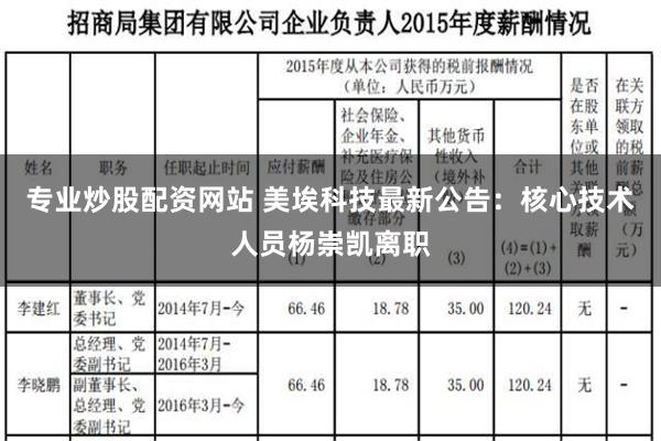 专业炒股配资网站 美埃科技最新公告：核心技术人员杨崇凯离职