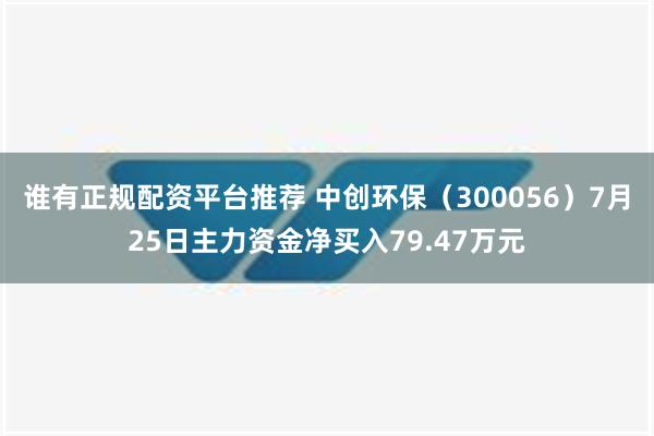 谁有正规配资平台推荐 中创环保（300056）7月25日主力资金净买入79.47万元