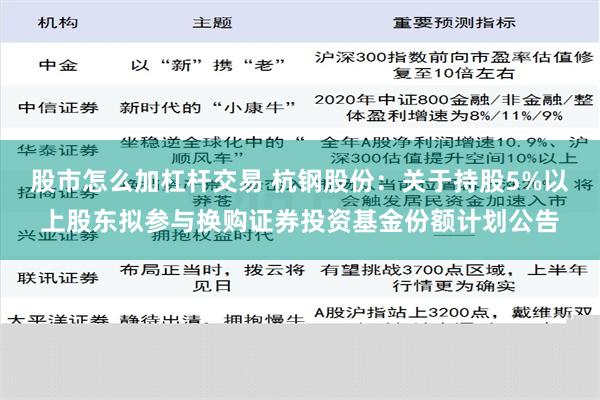 股市怎么加杠杆交易 杭钢股份：关于持股5%以上股东拟参与换购证券投资基金份额计划公告